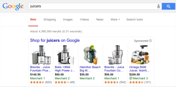 A Google Shopping result for juicers