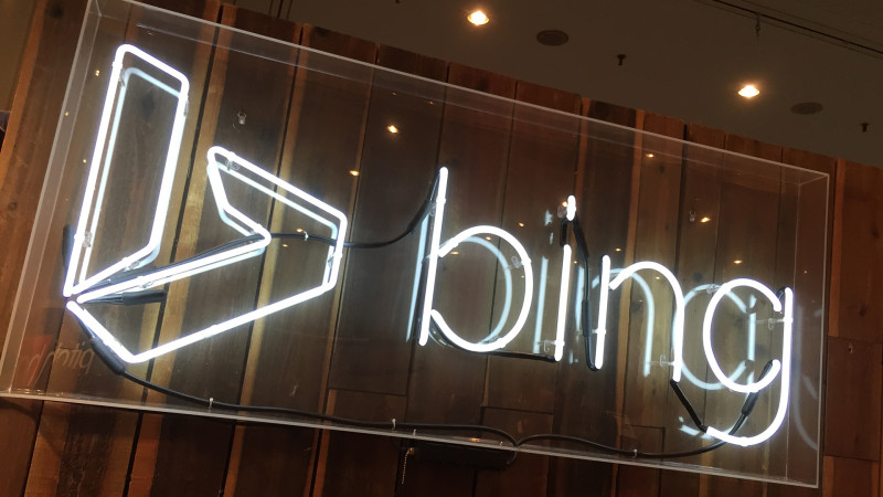 The bing logo made from neon lights