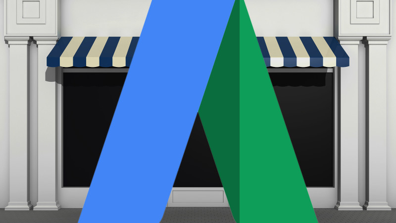 The Google AdWords logo in front of a storefront