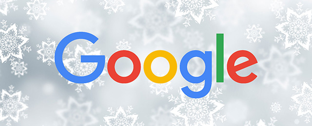 The Google logo with a snowy background