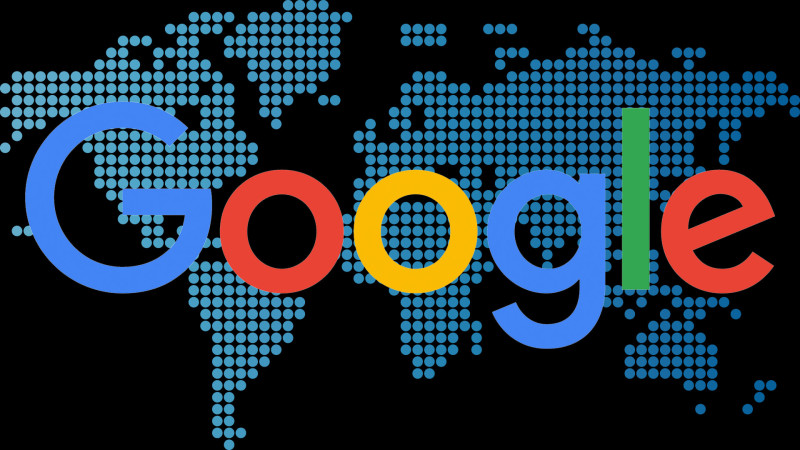 The Google logo over a pixellated map