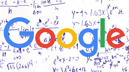 The Google logo in front of a set of algorithms