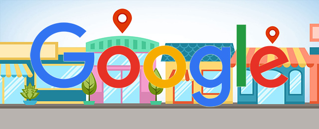 The Google logo over a cartoon town
