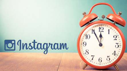The classic Instagram logo and an alarm clock
