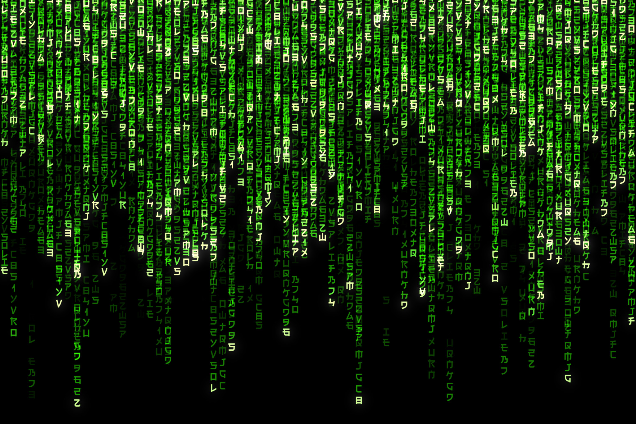 Green text cascading down the screen in a fashion similar to the Matrix movies
